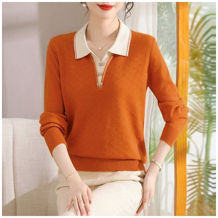 2026 Autumn New Knit Sweater with Faux Two-Piece Design, Loose Fit, Long Sleeve, Fashionable for Middle-Aged and Elderly Women, Stylish for Mothers 2026 Autumn New Knit Sweater with Faux Two-Piece Design, Loose Fit, Long Sleeve, Fashionable for Middle-Aged and Elderly Women, Stylish for Mothers