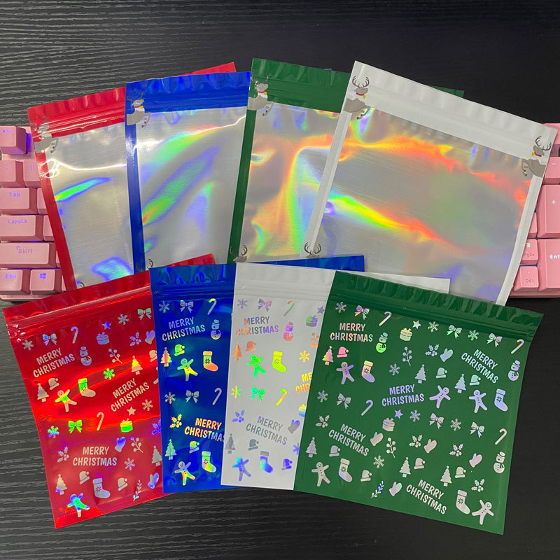 Cartoon self-sealing bag laser yin and yang bag Christmas cute gift bag accessories nail nail seal bag can be fixed logo Cartoon self-sealing bag laser yin and yang bag Christmas cute gift bag accessories nail nail seal bag can be fixed logo