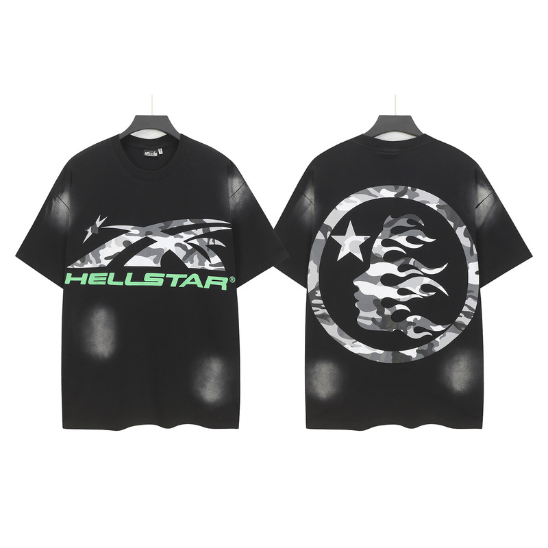 クロスボーダー Hellstar Tシャツ 2025年夏 欧米トレンドブランド レタープリント ゆったり半袖Tシャツ 男女兼用|undefined
