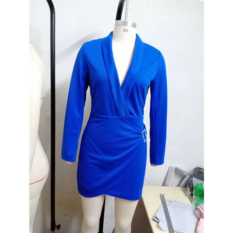 Autumn And Winter Women's Long Sleeve V-neck Party Dress Office Women