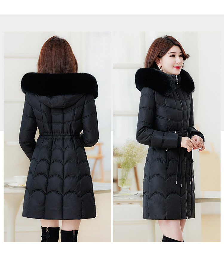 Women's Mid-length Down Jacket With Fur Collar Slim Fit Winter Coat_voghion.com