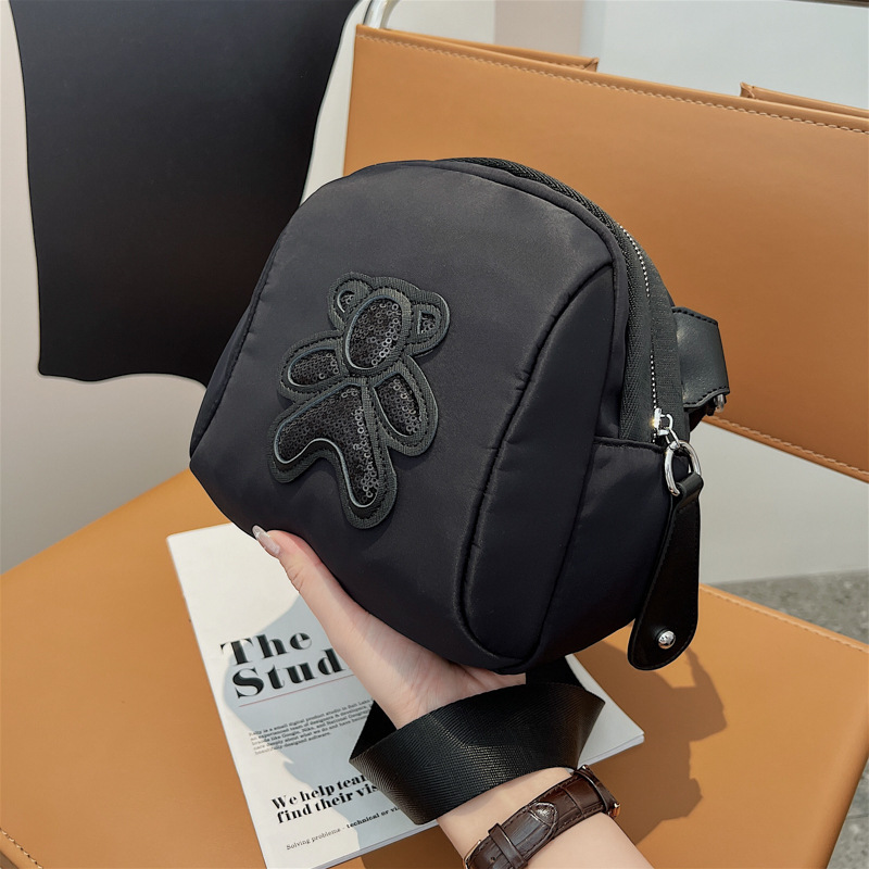 commuter leisure bear sequined Oxford cloth bag crossbody bag chest bag shell bag_voghion.com