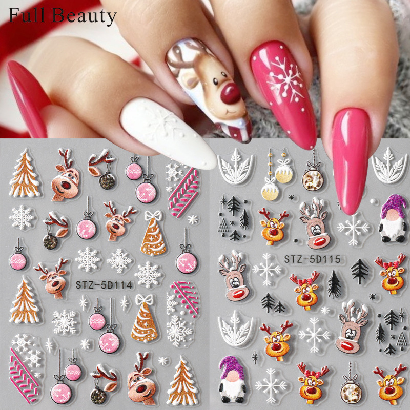 FULL BEAUTY越境ネイルシール冬クリスマス雪鹿頭サンタクロースレリーフネイルシール|undefined