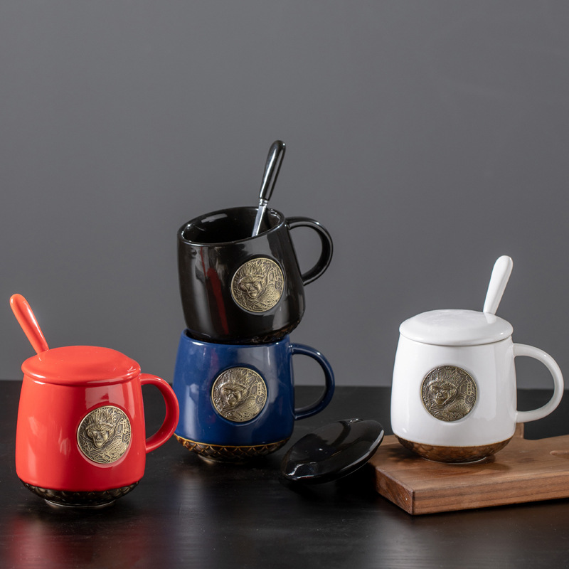 Taza de cerámica de estilo chino original Taza de bronce nostálgica Taza de Sun Wukong impresión de taza de agua