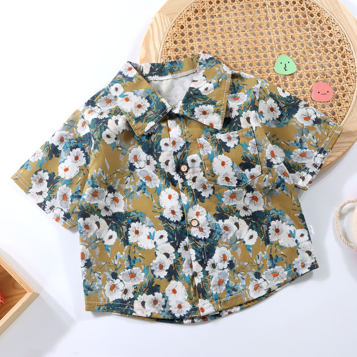 Camisa para niños y niñas camisa de solapa verano bebé camisa floral de manga corta Camisa floral camisa muñeca al por mayor