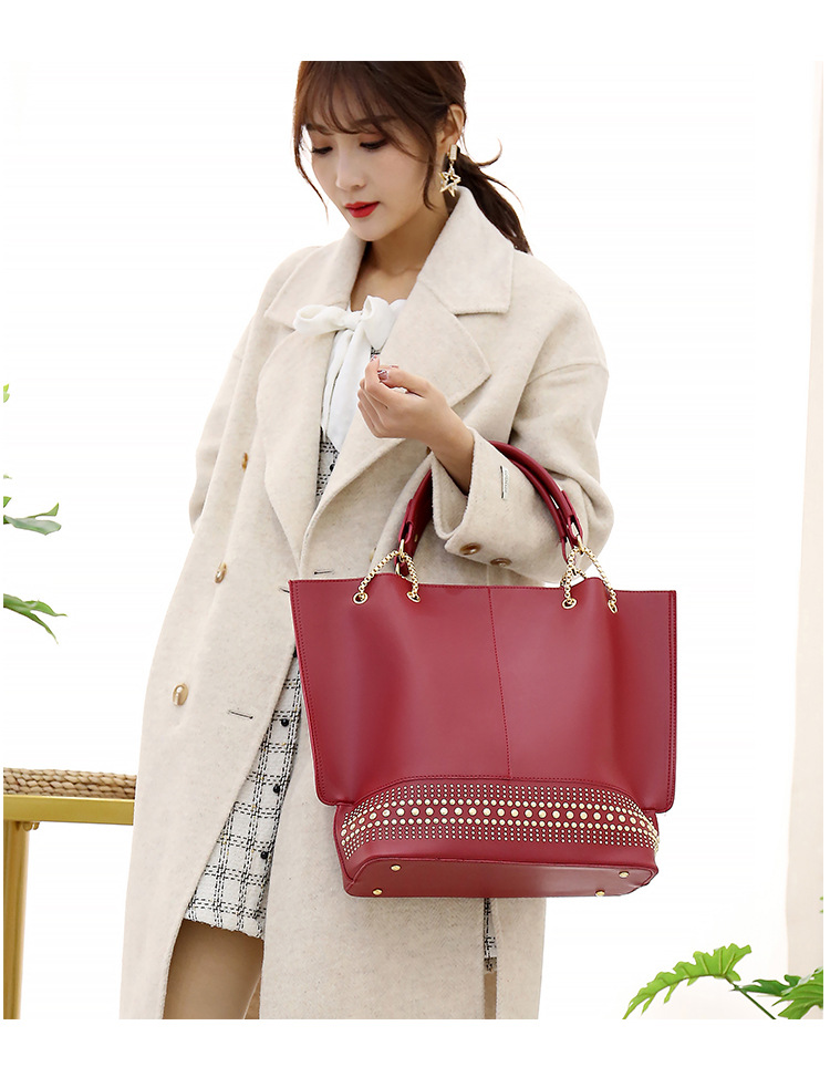 New 2024 foreign trade mother-daughter bag three-piece set, European and American fashion single-shoulder crossbody bag, versatile rivet hand-held large bag undefined