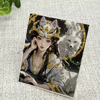 九尾狐仙彩金唐卡4*5画芯 diy饰品配件 手绘民族风吊坠嘎乌盒配饰