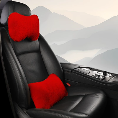 Waist support | Plush Car Waist Pillow - burgundy-1-headrest-1-lumbar-support