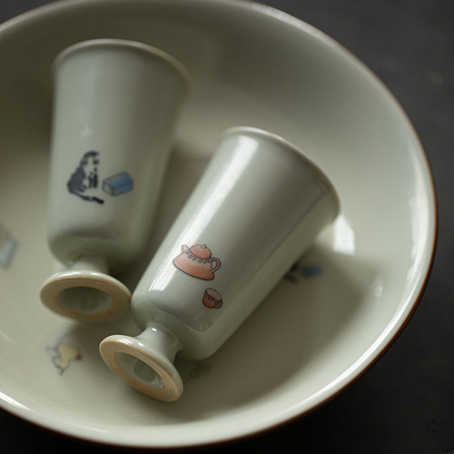 Moji Miqing antique high-leg tea cup Kung Fu tea set imitation Song Dynasty ceramic tea cup Literati tea cup