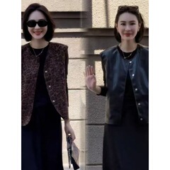 双面穿秋季新款时尚休闲洋气百搭豹纹皮马甲女2025设计感洋气马夹