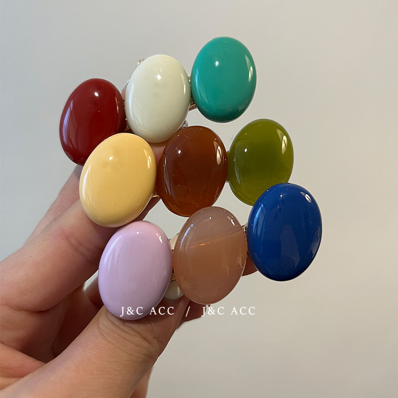 Three-color elliptical bean-shaped duck bill clip sweet and cute candy color hair clip with contrasting edge clips and bean-shaped side clips