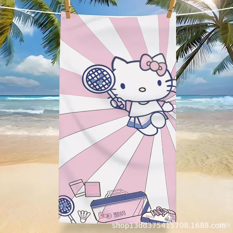 Kitty Cartoon Microfiber Beach Towel Double-Sided Velvet Bath Towel Digital Printing Kidsren's Moisture-Absorbent Quick-Drying Large Towel