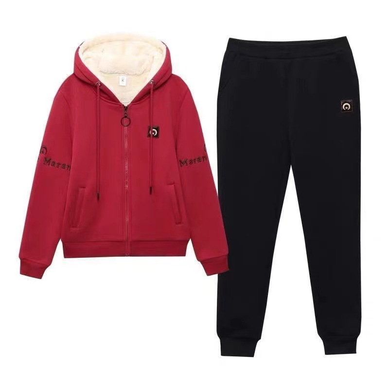 Damenbekleidung plus samtverdickter Sportanzug Damen Herbst und Winter Mutter mittleren Alters Kleid im westlichen Stil lockerer Mantel Freizeit zweiteiliger Anzug_voghion.com
