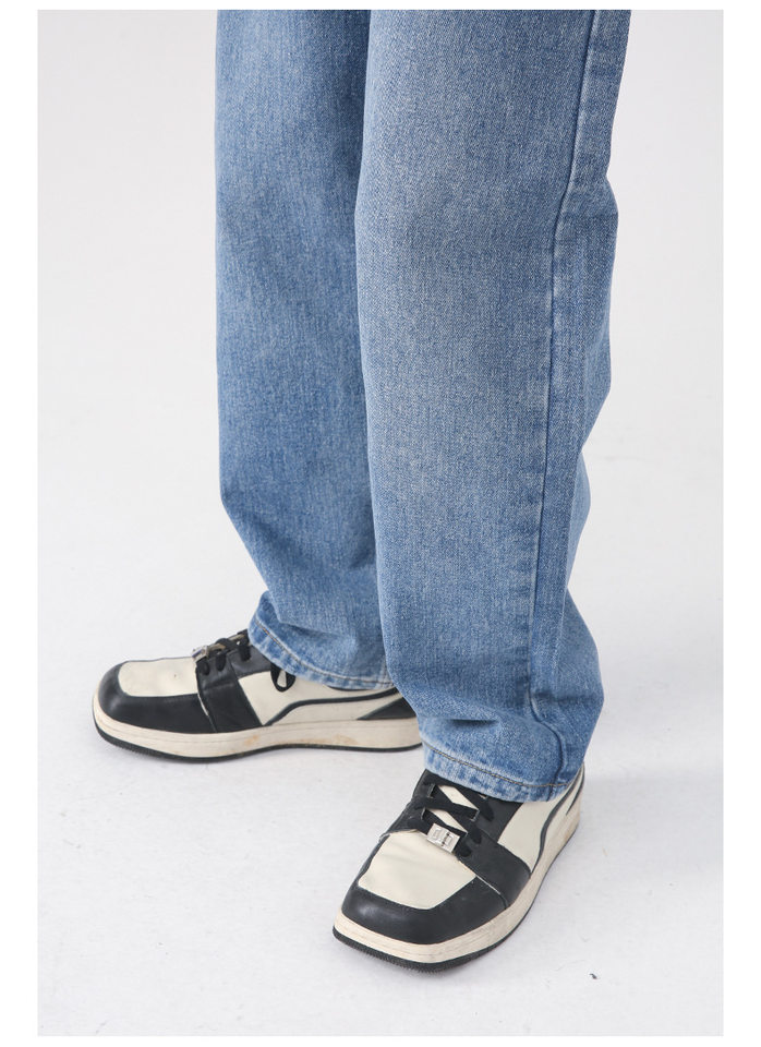Quần jean nam ống thẳng lửng 9 tấc dáng rộng giặt wash phong cách Hàn Quốc — Màu đen, Denim xanh, Xanh lam đậm, Đen Xám chi tiết 9