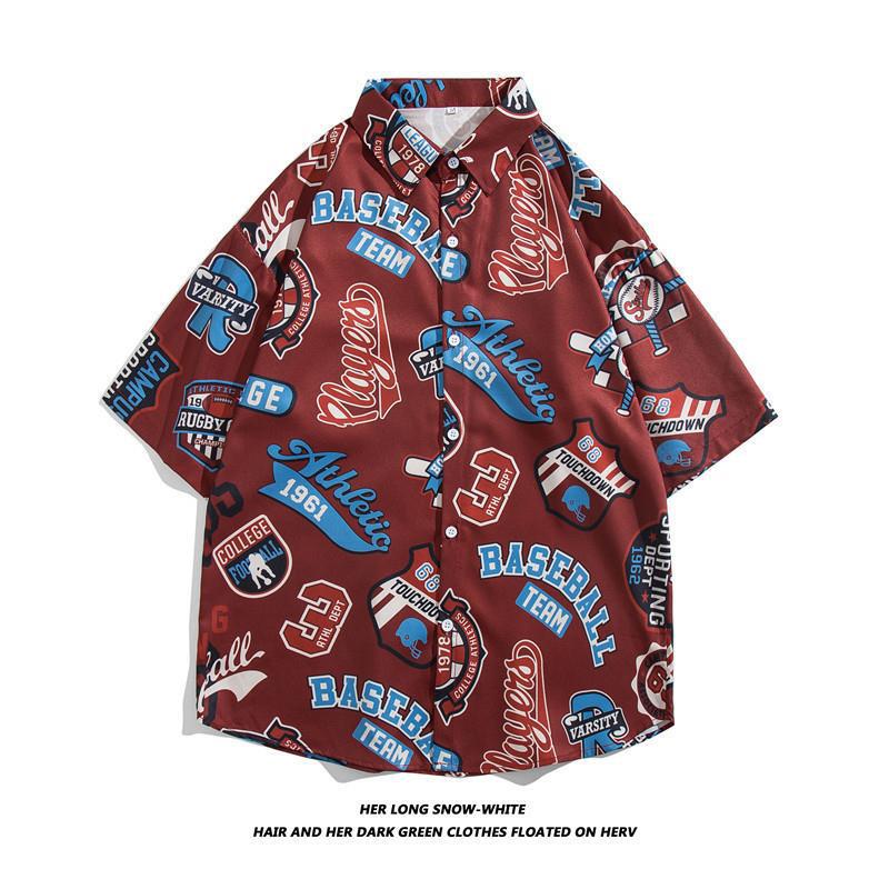 Hong Kong estilo Retro Vintage floral camisa de manga corta Estilo Hawaiano tailandés diseño sentido Ruan guapo camisa suelta para hombres y mujeres