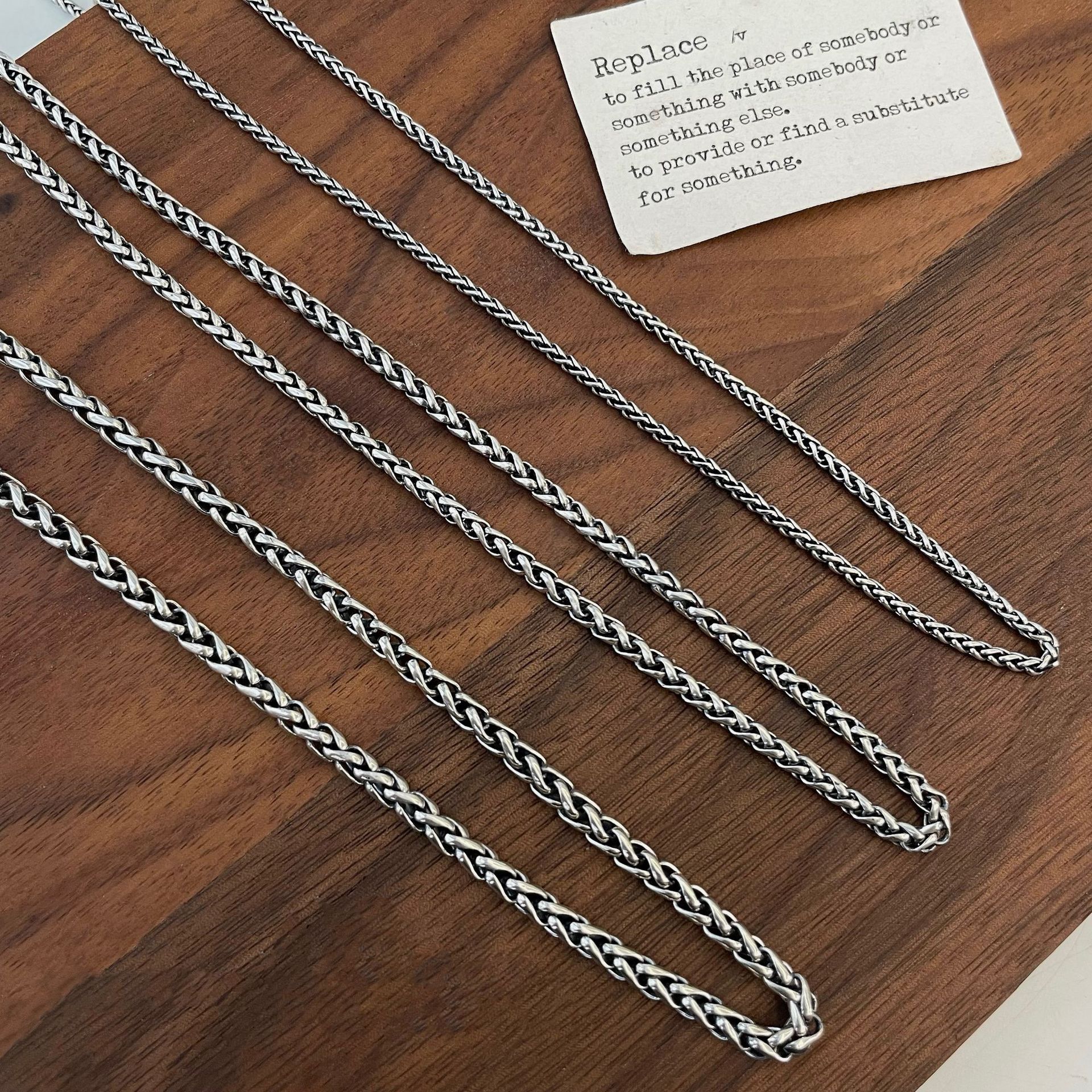 s925純銀復古麻繩潮男項鍊做舊泰銀簡約龍骨鏈女長款毛衣鏈子配鏈