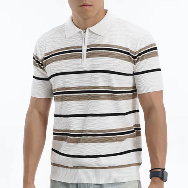 Polo camiseta de punto camiseta de manga corta hombre con solapa tirada cremallera vieja camiseta de hielo de viento de verano fábrica transfronteriza mayorista