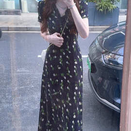 2025夏季新款碎花法式气质显瘦银河蜜语收腰中长款连衣裙9008其它