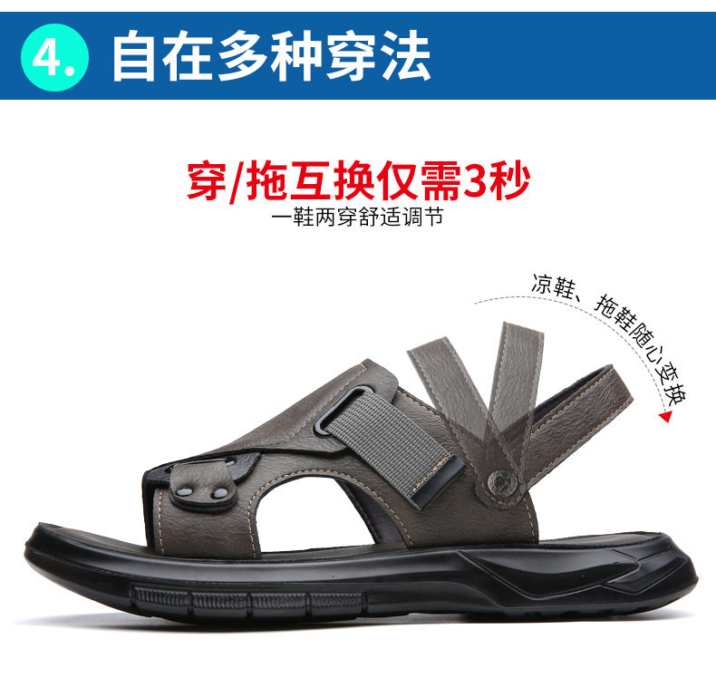 Dép sandal nam cỡ lớn thoáng khí đi biển, dép lê quai ngang hở ngón đi ngoài trời — CS2319 màu xám, CS2319 màu đen chi tiết 12