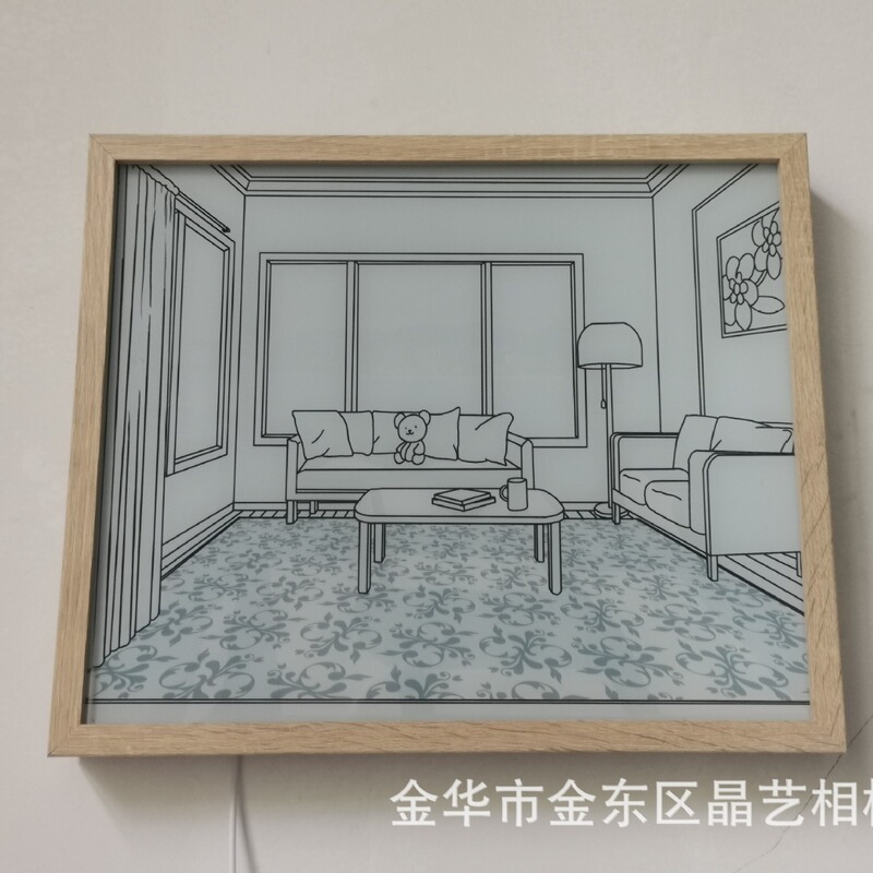 Lighting Picture Frame 3D Photo Leaf Carving Solid Wood Luminous Photo Frame Ornament Wooden Wholesale Customizable USB Dimming Hanging Picture