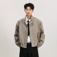 美式复古设计感cleanfit短宽夹克男女春秋休闲宽松立领外套上衣潮