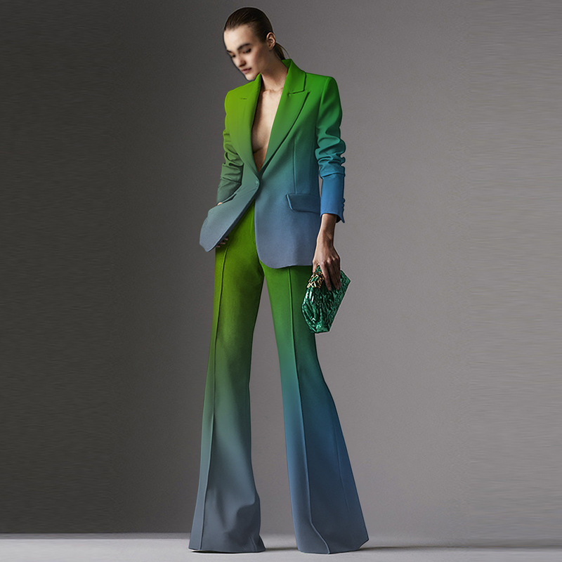 Water Drops Rainbow Color Women's Casual Style Innovative Personality Cross-border Long Sleeve Trousers Suit suit WL008 WC08