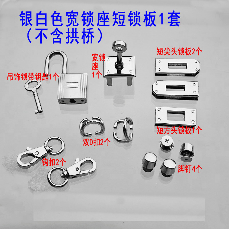 Accesorios metálicos rectangulares de placa de bloqueo doble D gancho de tornillo de bloqueo arco pequeño platino Kelly bolso de mujer tornillo de clavo