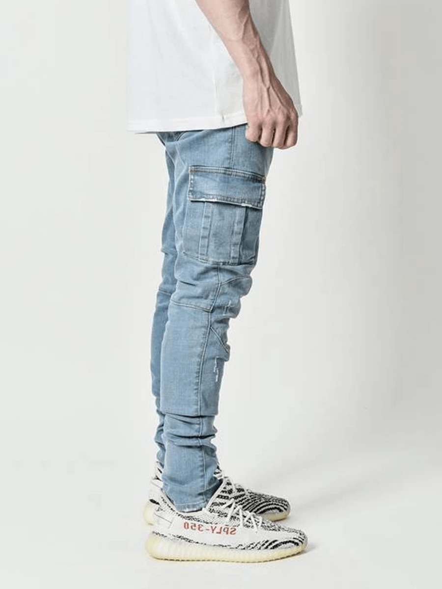 boy European And American Cross-Border Exclusive 2022 Trend New Versatile Men's Side Pocket Skinny Jeans_viptrois.com