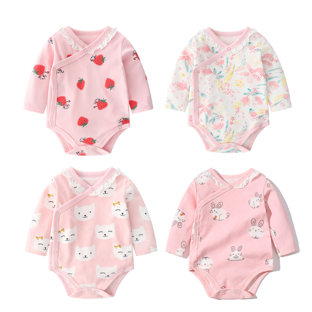 童裝春秋新生兒衣服草莓長袖嬰幼兒側扣連體衣超萌嬰兒包屁衣廠家