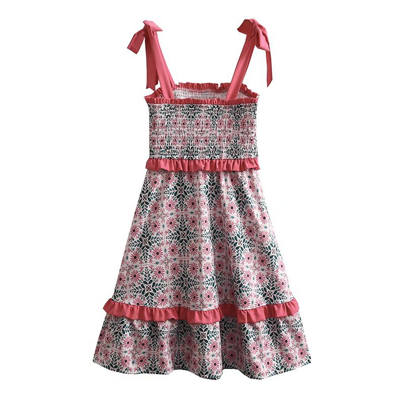 vestido con estampado de flores sin espalda con costuras eslingas NSAM133772