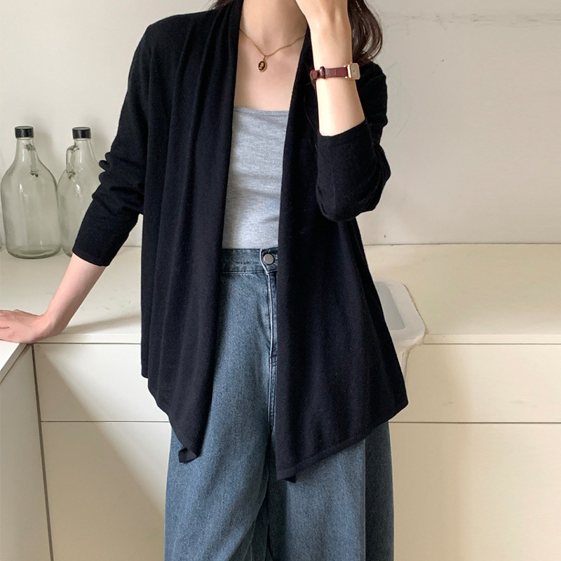 AI 可两穿设计 精纺100羊毛开衫女早秋薄款慵懒休闲外搭针织外套|undefined