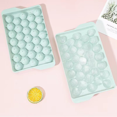 Factory direct supply of food-grade covered ice tray 33-grid double-layer ice making mold creative round ball homemade ice cube ice partition