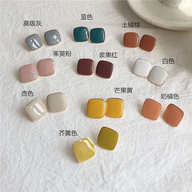 925 silver needle pure square candy color color earrings Korean…