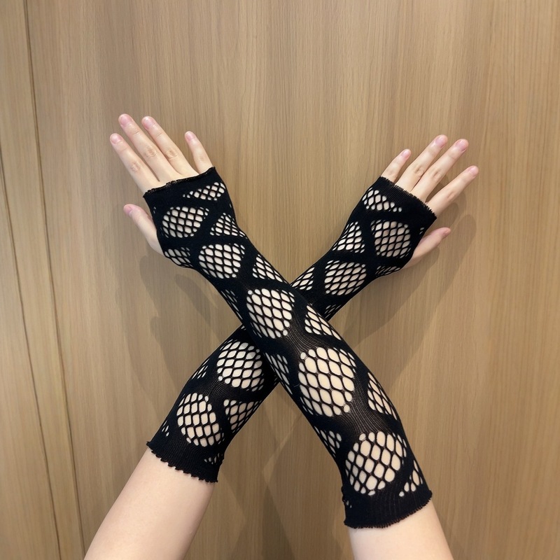 中空メッシュボーングローブハロウィン装飾コスプレパフォーマンスミッドレングスメッシュハーフフィンガー通気性メッシュグローブ|undefined