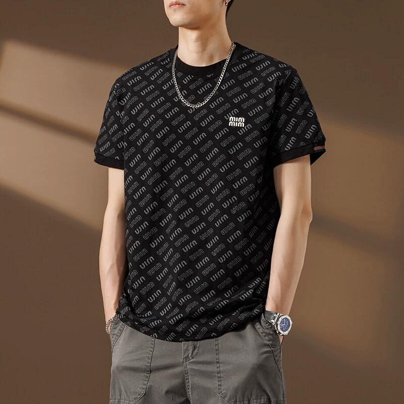 [Новый стиль] 7122 Летняя основная рекомендация Футболка с круглым вырезом Мужская футболка с заниженными плечами и расширенными короткими рукавами