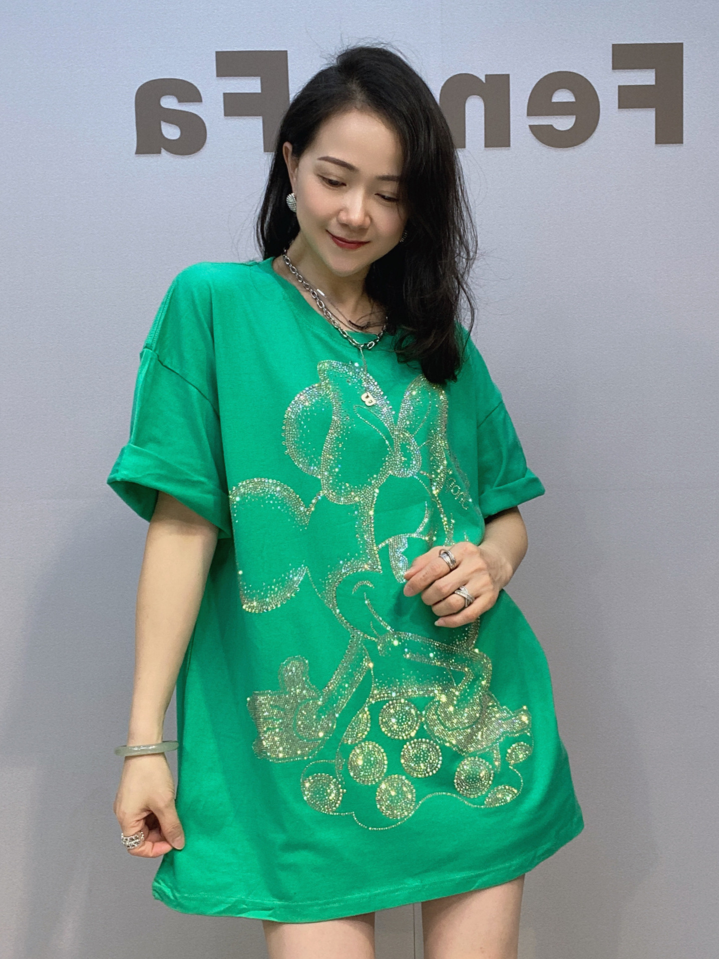 Camiseta de manga corta de todo fósforo americana de gran tamaño de gran tamaño para mujer image 3