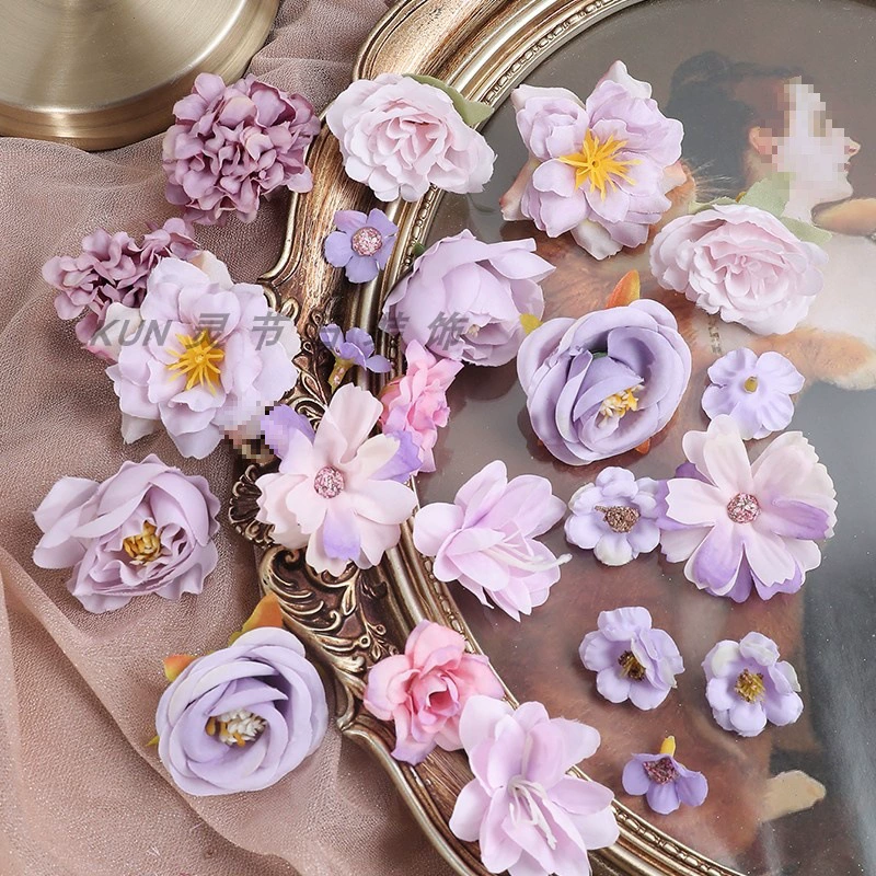 Пакет смешанных цветочных материалов, материал для головного убора ручной работы из шелковых цветов своими руками, пакет для боли, украшение для красоты, свадебное цветочное искусство