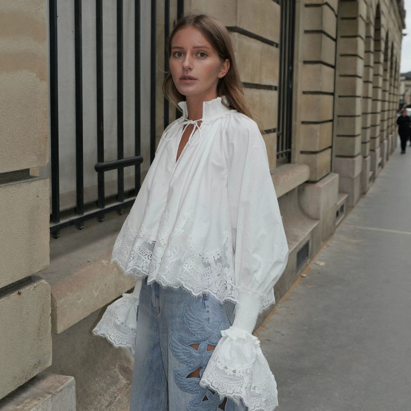 European and American Cross-Border Women's Clothing 2026 Summer New French Retro Lace Patchwork Design Niche Shirt Top