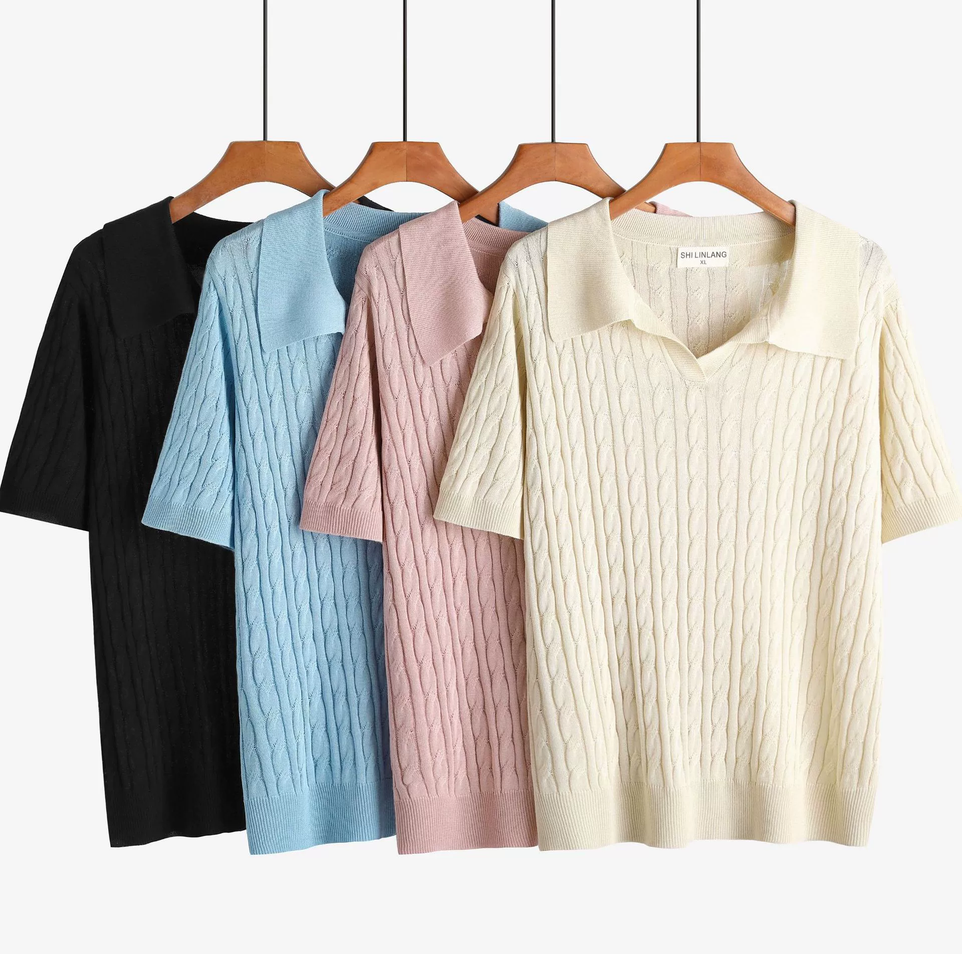 Женский трикотаж больших размеров в стиле ретро, ​​полузастегивающаяся рубашка-поло, вязаный топ с короткими рукавами в европейском и американском стиле 100kg