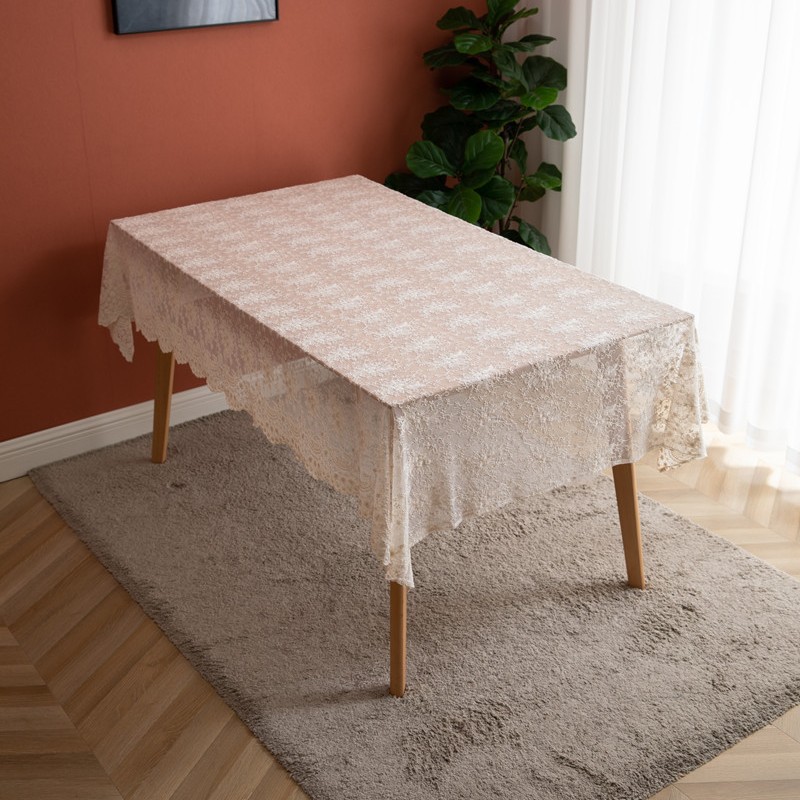 French-style Romantic White Lace Embroidered Rectangular Tablecloth Cover Wedding Decoration And Photo Background,_voghion.com