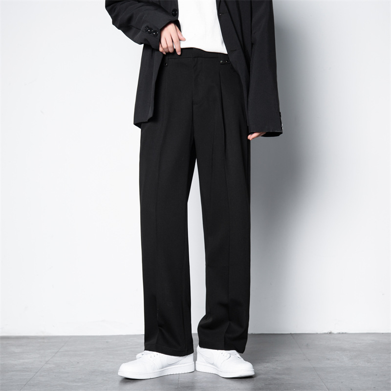 Pantalones de traje drapeado pantalones de pierna ancha de otoño para hombres pantalones sueltos rectos pantalones casuales pantalones de traje de color sólido desplegable