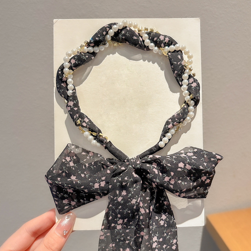 Verano flores trenzadas correa de cabello para mujeres atadas bufandas flotantes correa de cabello todo en un sistema de cinta correa de perlas correa de cabello