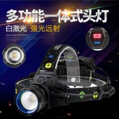 白激光强光变焦头灯USB充电户外夜钓防水长续航便携远射头灯