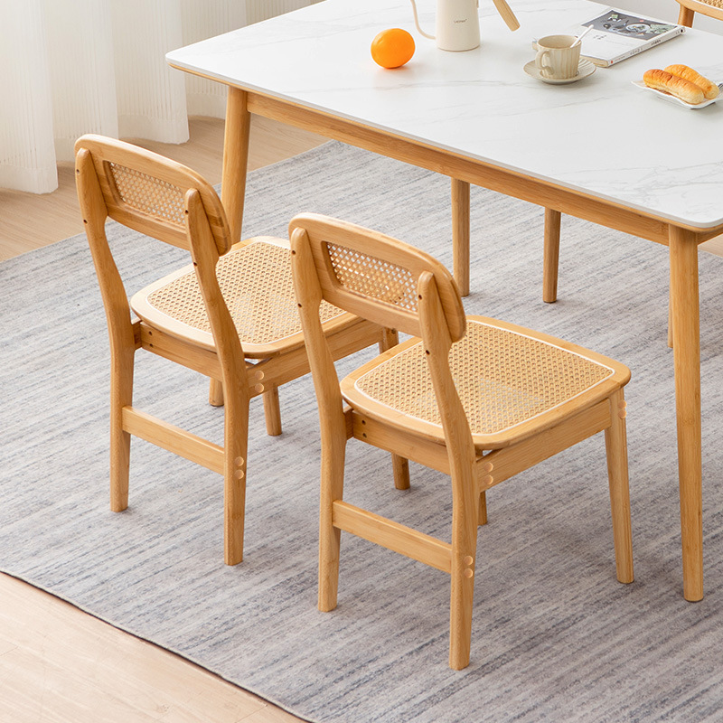 Silla de comedor de ratán, silla de mesa de comedor japonesa, hogar, apartamento pequeño, silla de respaldo moderna simple, restaurante, taburete nórdico de bambú y ratán