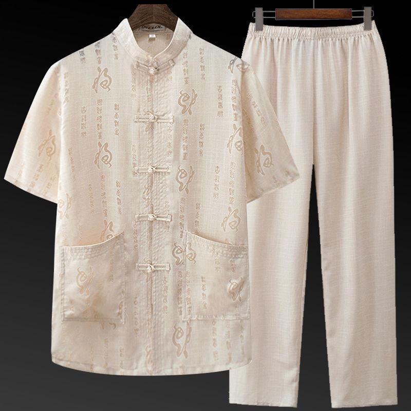 Tang Suit Male Dad Short-sleeved suit Chinese Style Thin Middle-aged and Elderly Hanfu Grandpa Summer Suit Elderly Morning Exercise Clothes