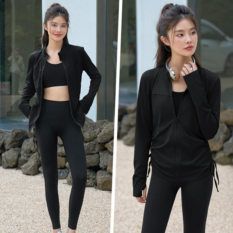 대형 사이즈 요가복 2024년 신상품 긴팔 스탠드업 칼라 슬림 스포츠웨어 속건성 러닝 스포츠 슈트 여성 헬스장