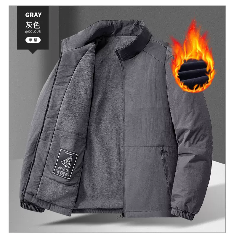 跨境直播爆款加绒加厚户外立领夹克外穿春秋男士宽松休闲运动外套