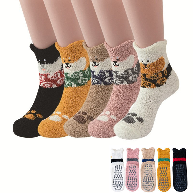 Women's non-slip Garter grip plush non-slip slippers socks winter warm soft fluffy socks rainbow free size