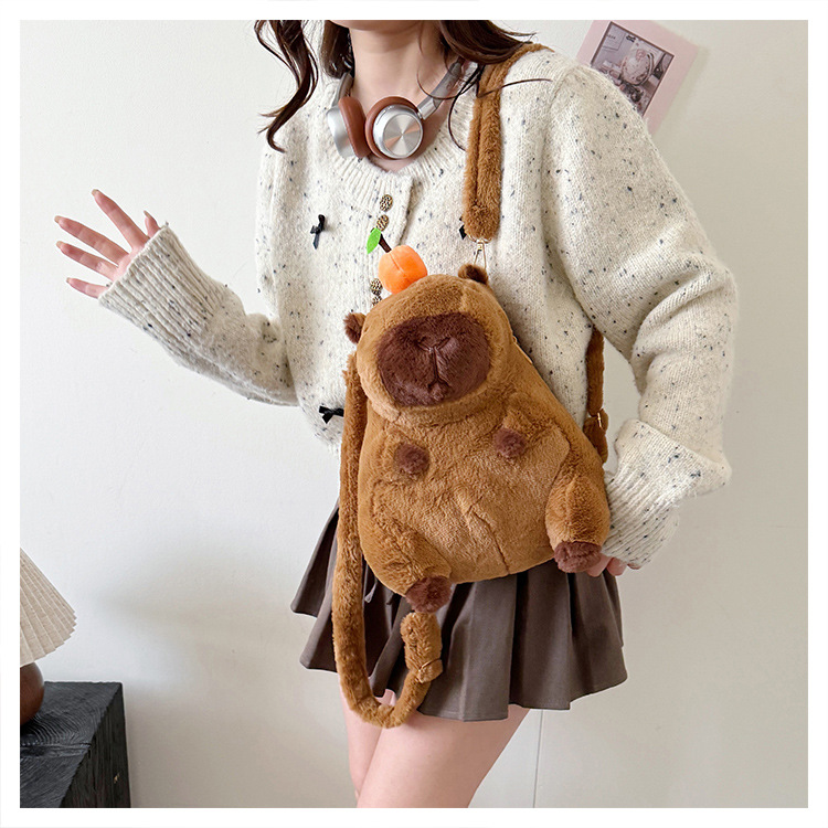 756g Weight Zipper Closure Type Single Shoulder Strap, Double Shoulder Straps Strap Type Shoulder Bag, Functional Backpack Bags Type Party, Street, Shopping Occasion Plush Material Women's Backpack Backpack Animal, Capybara Pattern All Seasons Season Unisex Gender Elegant, Streetwear Style Square Shape Animal Capybara Party Street Shopping Women's Backpack 17