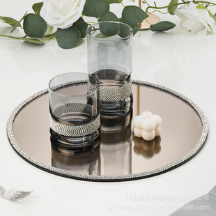 Fairy-Style Diamond Series Round Tray with High Aesthetic Value, Diamond-Encrusted Storage Tray, Internet-Famous Diamond-Wrapped Round Glass Fruit Tray